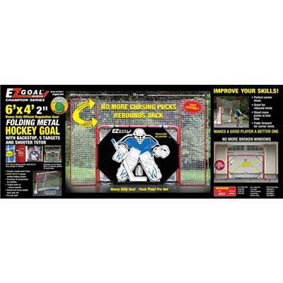 Folding Metal Goal With Backstop, Corner Targets, And Tutor | Pure Hockey Equipment