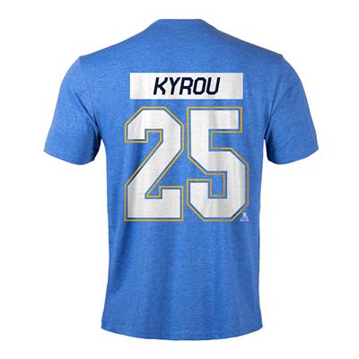 Levelwear St. Louis Blues Name & Number T-Shirt - Kyrou - Adult - Heather Royal - St Louis Blues - XL